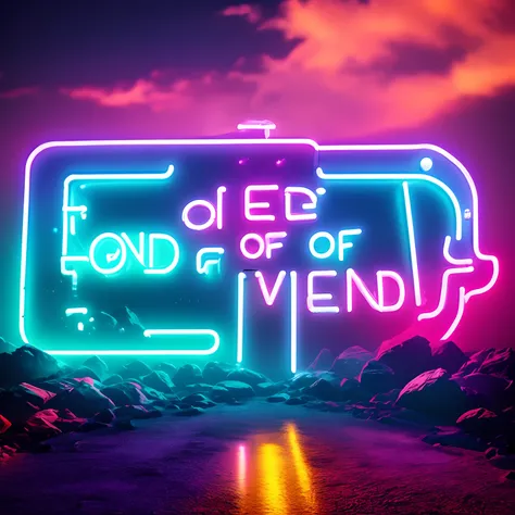 edge of world, a neon sign saying "Dead End",(a neon sign : huge, floating in universe), landmark, horizon, universe background