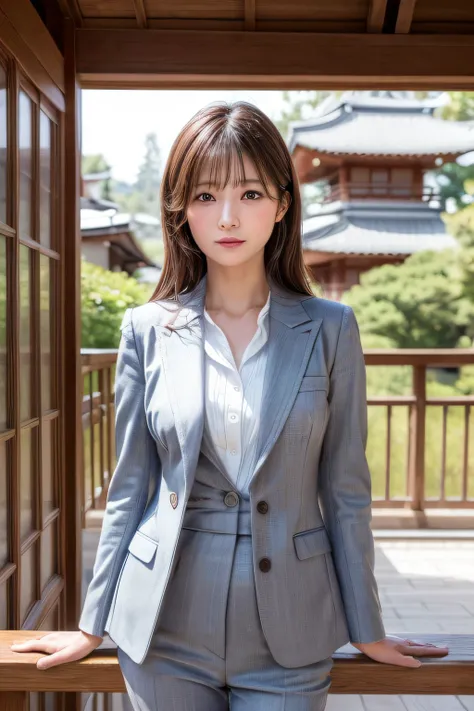 ((Top image quality、8K、​masterpiece：1.3))、Realistic high-quality photos、top-quality、girl cute-fine face、40 years old beautiful Japan girl、OL、suits