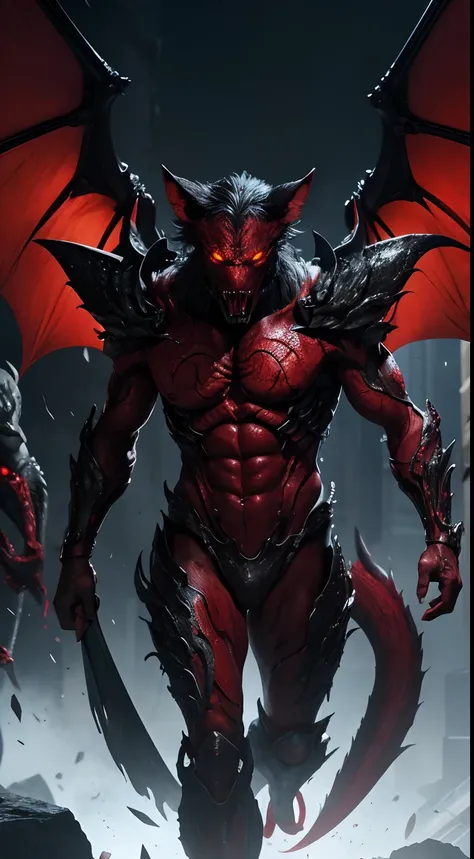 Attack of fictional creatures,Part of Cerberus、Full body,Anthropomorphic Cerberus、femele、Three heads in one body、red eyes、cruel、Realistic Digital, Humanoid、Convoluted, epicd, Dramatic, masutepiece, high detailing, Best Quality, 超A high resolution、Horror mo...