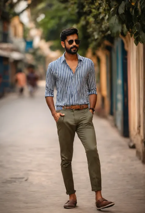 araffe man walking down a street with a mailbox in his hand, mohamed chahin style, casual photography, full body photogenic shot, stylish pose, wearing stripe shirt, with a cool pose, taken with canon 8 0 d, casual pose, modeling shoot, photo taken with ca...