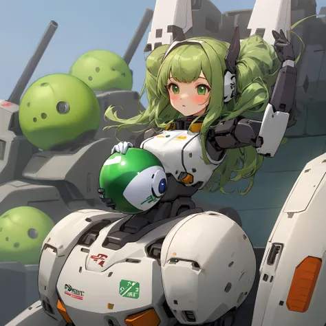 Green ball head girl，Mecha outfit，The upper part of the body