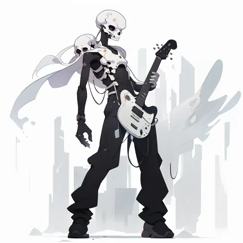 masutepiece, Best Quality, 4K, 超A high resolution, ultra-detailliert, High resolution, Ultra HD, sophisticated details, Backlight, ((Full body shot)), ((No background)), ((White background)), Mans, Street musician, Playing the guitar, Guitar Man, Skull fac...