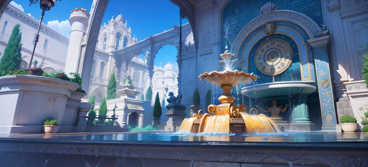 realistic, bright, 8k, super high resolution, water fountain.