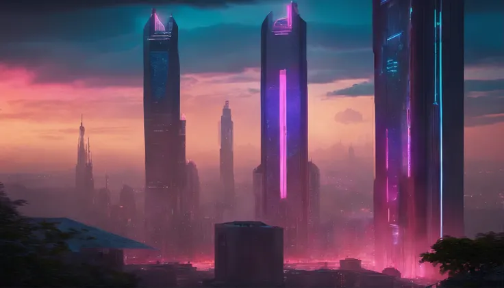 (obra prima) no cyberpunk style, illuminated sky, neon light, zero landscape view, plenty of money, futuristic skyscraper