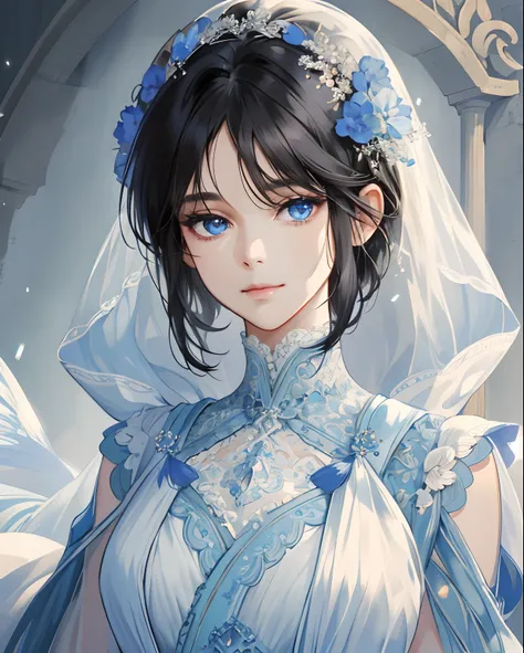 (extremely delicate and beautiful:1.2), 8k,(masterpiece:1.0),(best_quality:1.0), 1girl, mature woman, complex details, enlarged textures, complex details, finely detailed eyes and detailed face, intricate details, short black hair with fringe, (closed mout...