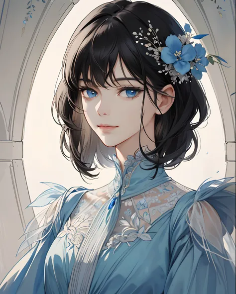 (extremely delicate and beautiful:1.2), 8k,(masterpiece:1.0),(best_quality:1.0), 1girl, mature woman, complex details, enlarged textures, complex details, finely detailed eyes and detailed face, intricate details, short black hair with fringe, (closed mout...