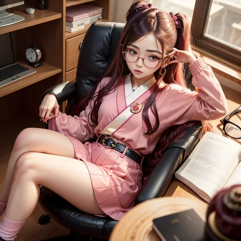 Japan woman sitting on chair with glasses, Sunglasses, Wearing glasses, ulzzangs, woman with rose colored glasses, Dhiravadi Rumrat, Wearing thin large round glasses, Wearing pink glasses, wearing small round glasses, portrait jisoo blackpink, Blackpink Ji...