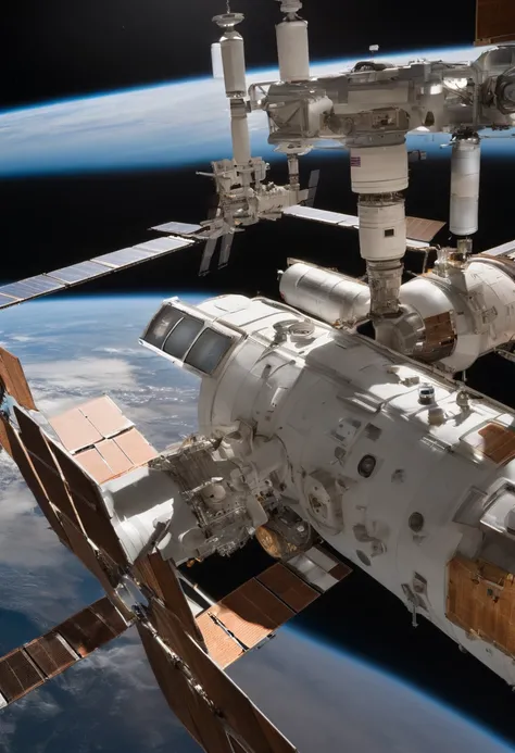 Plans of the International Space Station on a light cream table, Vista de arriba hacia abajo