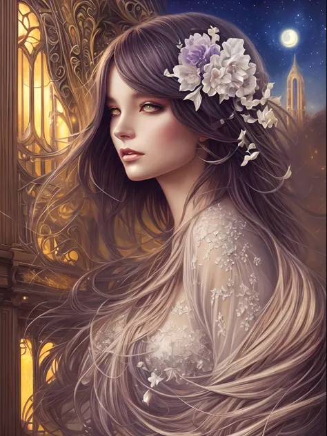 Parisian night with mansion, kawacy style, luminous and dreamlike scenes, silver and purple, karol bak, furaffinity, photorealistic drawings, aurorapunk -- ar 46:57 --auto --s2