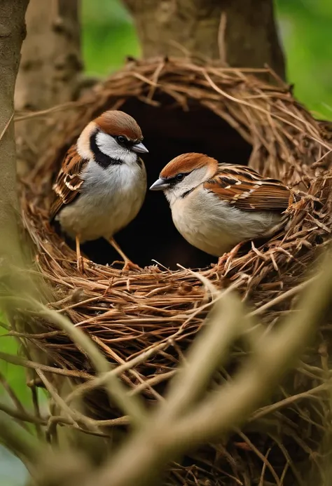 sparrows in their nests