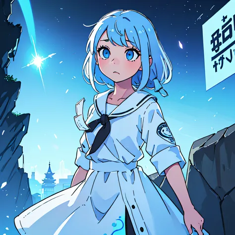 ((masutepiece)), (Best Quality), (Detailed), (1girl in), (Internal Data Stream) Light blue gradient hair, Light blue eyes, Straight hair, Wearing a modern white shirt and black dress, Covered with data particles, Lock around the neck --auto