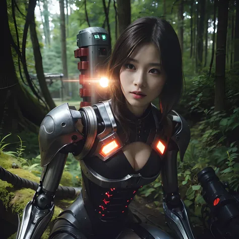 (1 Mechanical Girl)、top-quality、​masterpiece、超A high resolution、(Photorealsitic:1.4)、Raw photo、女の子1人、Fight mutants、glowy skin、(((1 Mechanical Girl)))、With a beautiful knife、（Yellow Metal Bodysuit）、(Kobold、ogre、Fierce battle with orcs),（Fight fiercely again...