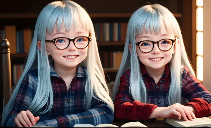 Girl with a book　silber hair　The long-haired　a smile　childish