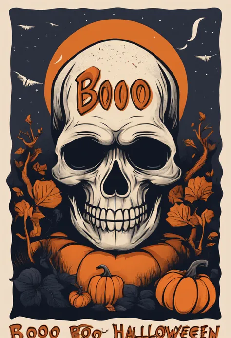 Concevez une illustration de t-shirt Halloween en utisant text "BOO" avec le theme Halloween