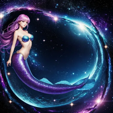 beautiful mermaid、Multiverse background、The background is outer space