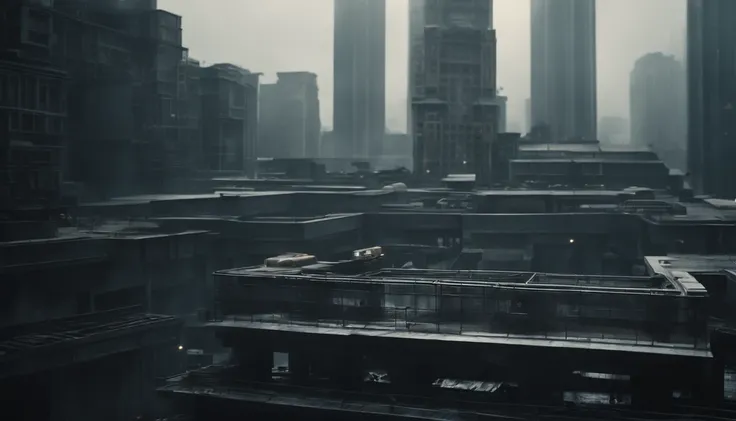 A dystopian futuristic city inhabited only by men with lots of brutalist architecture