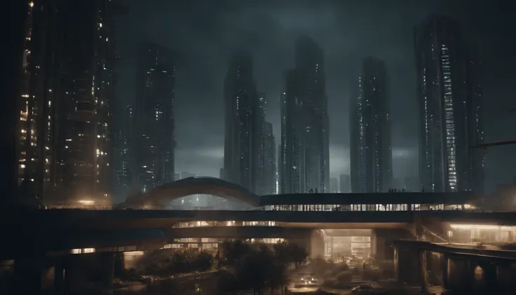 A dystopian futuristic city inhabited only by men with lots of brutalist architecture