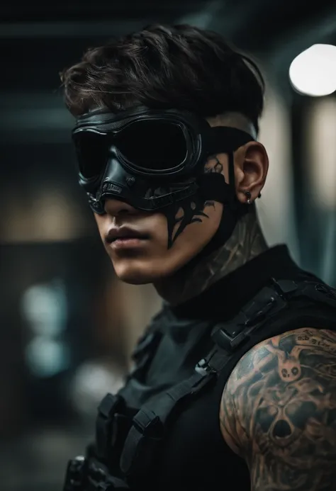 Jungkook BTS with skull mask, tattoos on arms, Special Forces Operator