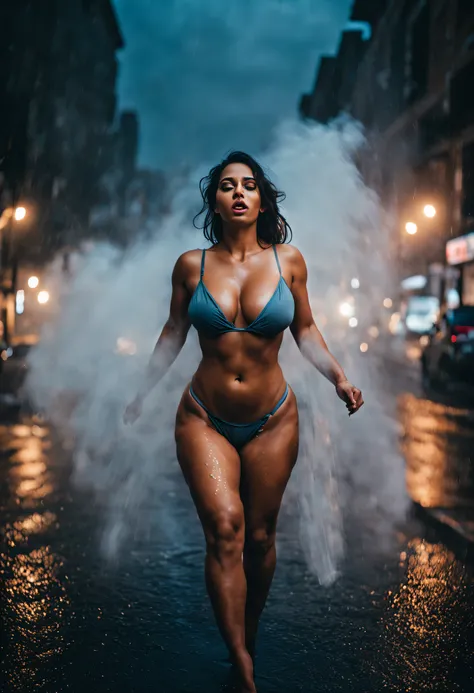 ((((looking camera)))) (((foto de cuerpo completo de mujer sexy con enormes alas sentada en las calles con humo y niebla, en lla...