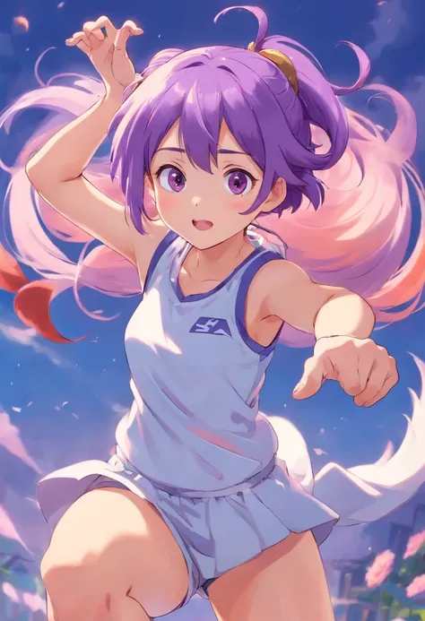 purple color  hair　Good luck to exercise　pupils　Athletics　年轻　Naughty Poses　cute little　tits out　friendly