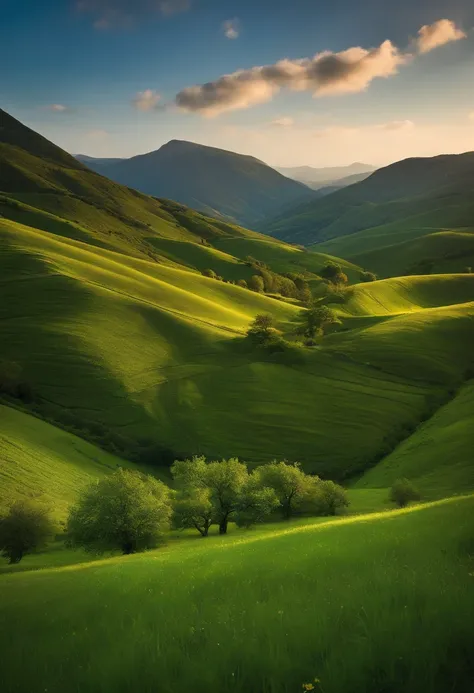 The blue sky meets the distant horizon and the green of the mountains that surround the town, donde a esta hora empieza a desperezarse el sol.