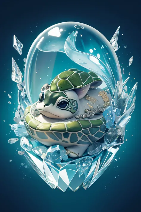 Cartoon illustration of baby turtle studded with hooves in crystal, Cartoon animal portrait, Magical characters, official illustrations, Cute portrait of baby turtle studded with hooves in crystal