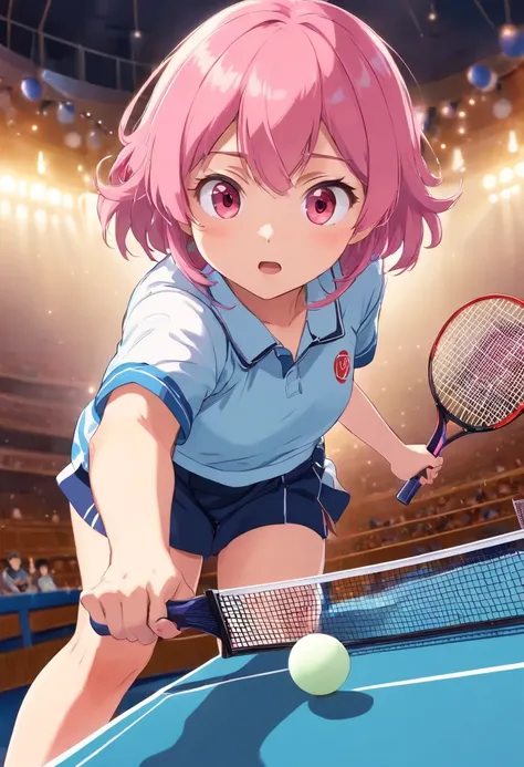 Table Tennis Club　a junior high school student　uniformss　racket　Naughty Poses　cute little　tits out　friendly　Pink hair