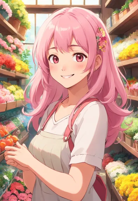 Flower Shop　Pink hair　friendly　cute little　年轻　tits out　A smile