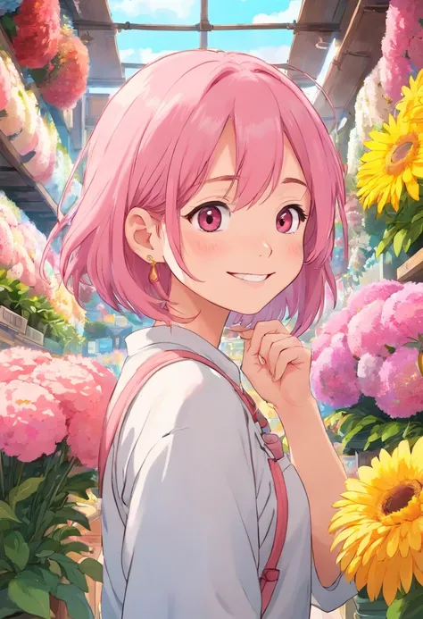 Flower Shop　Pink hair　friendly　cute little　年轻　tits out　A smile