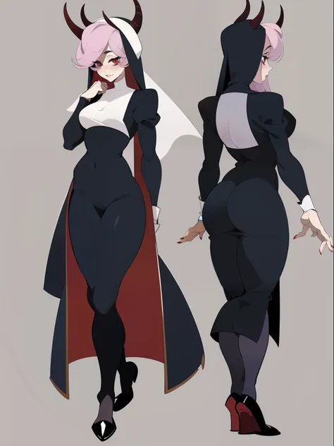 character concept adopt, female demoness , fullbody dress  (nun), sexy