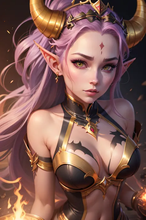 a cartoon of a woman with horns and a horned head, charlie bowater art style, artgerm and rossdraws, gorgeous detailed face, she has elf ears and gold eyes, trending artgerm, ((a beautiful fantasy empress)), magali villeneuve, detailed gorgeous face, artge...