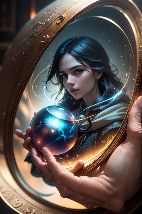 wizard holding a sphere in his hands, natural lighting, dramatic lighting, photo realism, ray traced reflections, cinematic lighting, soft lighting, intricate details, depth of field, photography, cinematic shot, cold tone --auto --s2