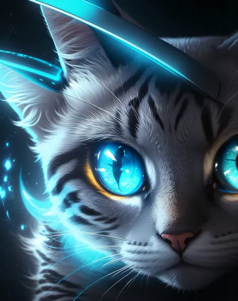 animal cat, fantasy, right eye color soft blue, left eye color soft yellow, full body, futuristic, landscape --auto