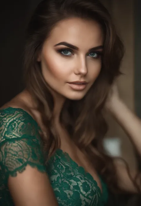 Arafed Frau mit ohne top und Halskette, Sexy girl with green eyes, portrait sophie mudd, brown hair and big eyes, Selfie einer jungen Frau, Augen im Schlafzimmer, Violet Myers, ohne Make-up, Natural makeup, Blick direkt in die Kamera, Gesicht mit Artgram, ...