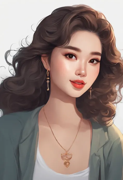 Cartoon image of a woman with permed hair, Super cute 16 year old Korean girl, Cartoon style illustration, Cartoon Art Style, Cartoon Art Style, Digital illustration style, Highly detailed character design, cute detailed digital art, Urban Girl Fan Art, Po...