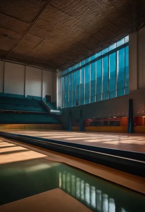 gymnasiums, the water channel runs across the land, have a lake, elliptical block, mesh cover