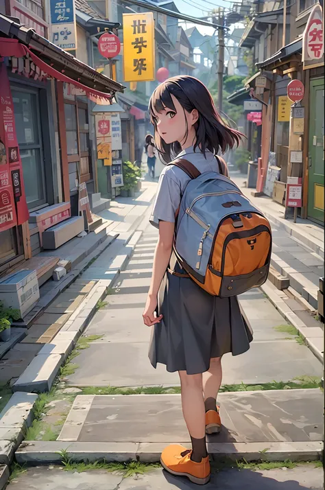 （（（Comic storyboard））），comic strip，Two-dimensional picture，Manhwa Style，Ultra-wide angle of view，China-style，A young girl carrying a school bag runs through the streets of a scenic town，Vivid and bright colors，super-fine，ultra - detailed，high qulity，8K ，oc...