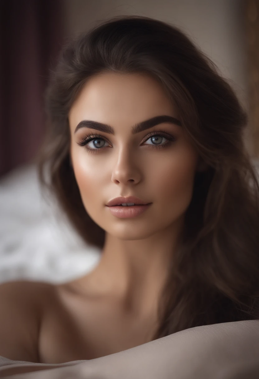 Arafed woman completely , fille sexy aux yeux bruns, ultra realist, Meticulously detailed, Portrait Sophie Mudd, cheveux bruns et grands yeux, selfie of a young woman, Dubai Eyes, Violet Myers, sans maquillage, maquillage naturel, looking straight at camer...