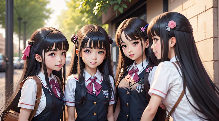 group lolitas, School uniforms, Theyre talking, They look at each other, Theyre cheerful