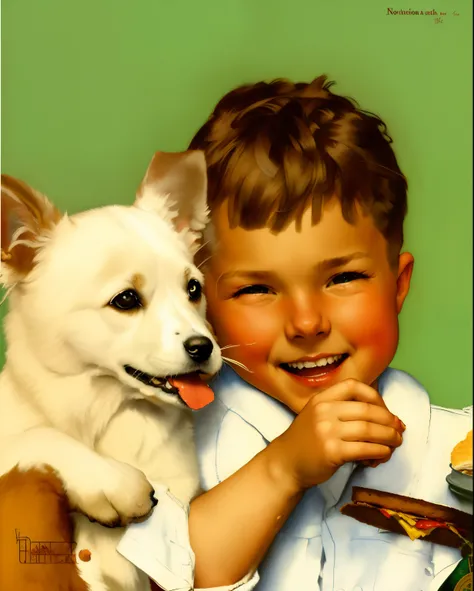 Painting of a boy and a dog eating bread together, Andnorman Rockwell, Norman Rockwell. circunstanciado, Norman Rockwell, Norman Rockwell J, Directed by: Antonio Ciseri, Estilo de arte de Norman Rockwell, Directed by: Harry Shoulberg, pintura de Norman Roc...