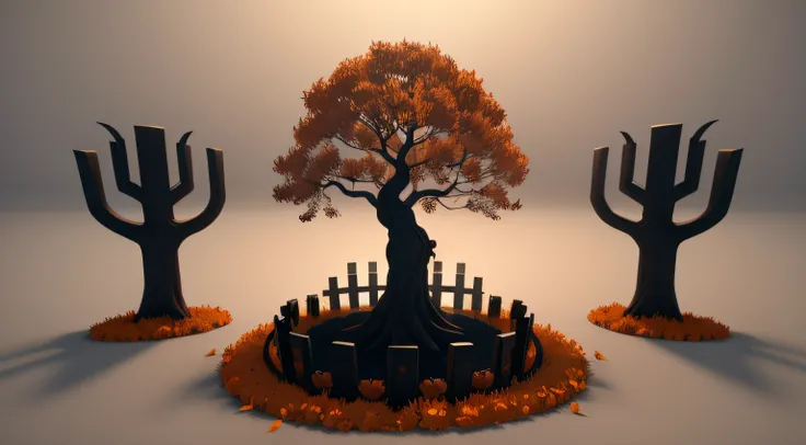 Halloween Grave Tree Background 3d rende