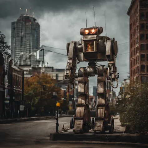 Giant robot stilt sucking electricity from the city