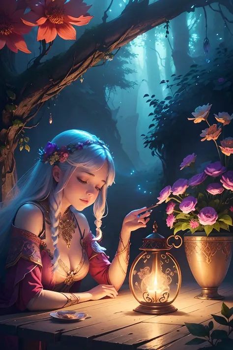 prompt: "vibrant magical world, flowers are more than beautiful plants, they are living beings with unique personalities and special abilities, (best quality, vivid colors:1.2), (realistic:1.37), detailed fantasy artwork, enchanting atmosphere, glowing pet...