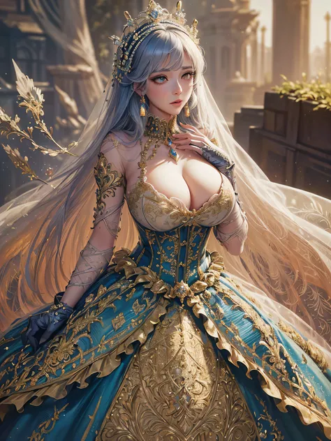 ((anime artstyle)),(Masterpiece),(Best Quality), (Super Detail),((Very Delicate and Beautiful)),cinematic lighting,1 girl,((full body portrait)),((standing in garden)),((solo)),(((1 fairytale princess in gorgeous embroidery and jeweled extremely gorgeous r...