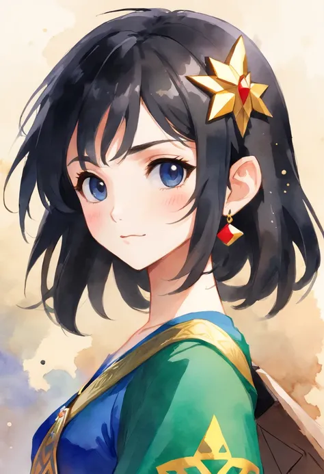 Watercolor style、digitalart、Black Hair Bob、Japan Beautiful Girl、18year old、realistic