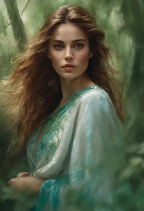 happy girl, centrado, Looking at the camera, nearing perfection, dynamic, (tonos de azul y ((Verde bosque 1.5)))), Altamente detallado, Pintura digital, Art Station, Arte conceptual, Suave, foco nítido, 插圖, arte de Carne Griffiths y Wadim Kashin, Cara deta...