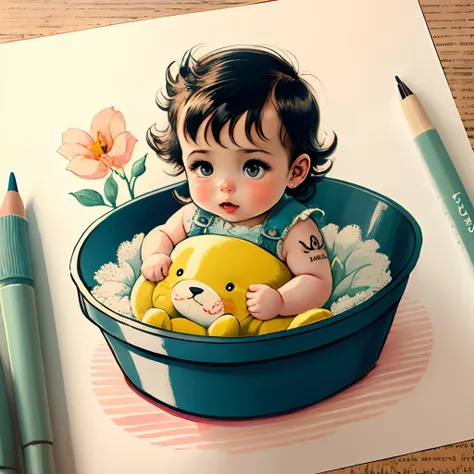 Vintage-style illustration　Baby with a tattoo