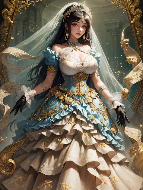 ((anime artstyle)),(Masterpiece),(Best Quality), (Super Detail),((Very Delicate and Beautiful)),cinematic lighting,1 girl,((full body portrait)),((standing in garden)),((solo)),(((1 fairytale princess in gorgeous embroidery and jeweled extremely gorgeous r...