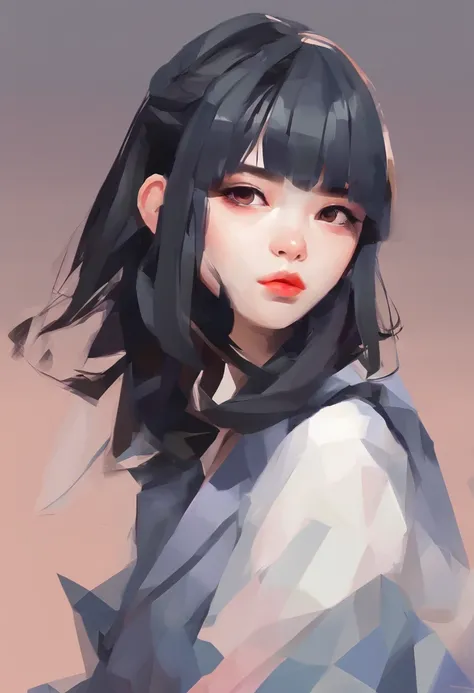 Watercolor style、digitalart、Black Hair Bob、Japan Beautiful Girl、18year old、realistic