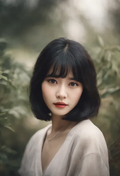 Watercolor style、digitalart、Black Hair Bob、Japan Beautiful Girl、18year old、realistic